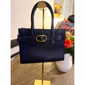 Tory Burch Black Leather Satchel Crossbody Bag w/ Detachable Strap